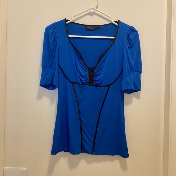 Arden B. Button Blouse Royal Blue Black Trim S - Picture 1 of 7